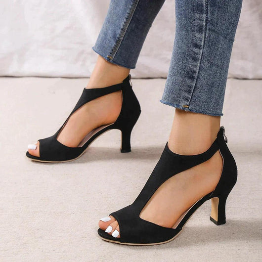 Annika | Damen High Heels mit offenem Zehenbereich und Reißverschluss hinten