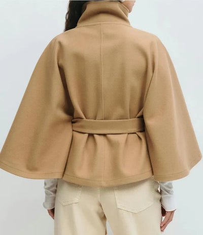 Felicia | Damen Frühjahrs Cape-Mantel mit Gürtel und Stehkragen