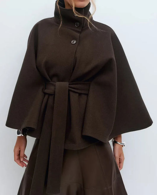 Felicia | Damen Frühjahrs Cape-Mantel mit Gürtel und Stehkragen