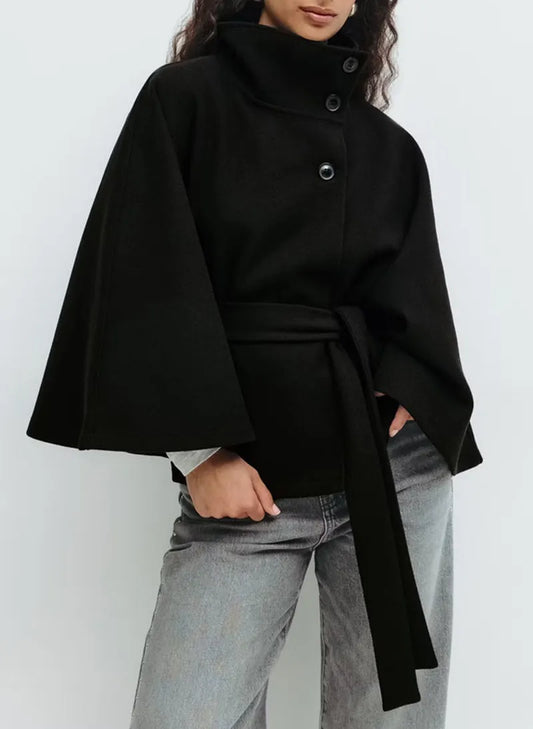 Felicia | Damen Frühjahrs Cape-Mantel mit Gürtel und Stehkragen