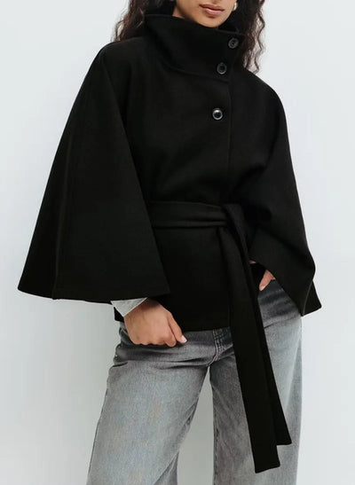 Felicia | Damen Frühjahrs Cape-Mantel mit Gürtel und Stehkragen