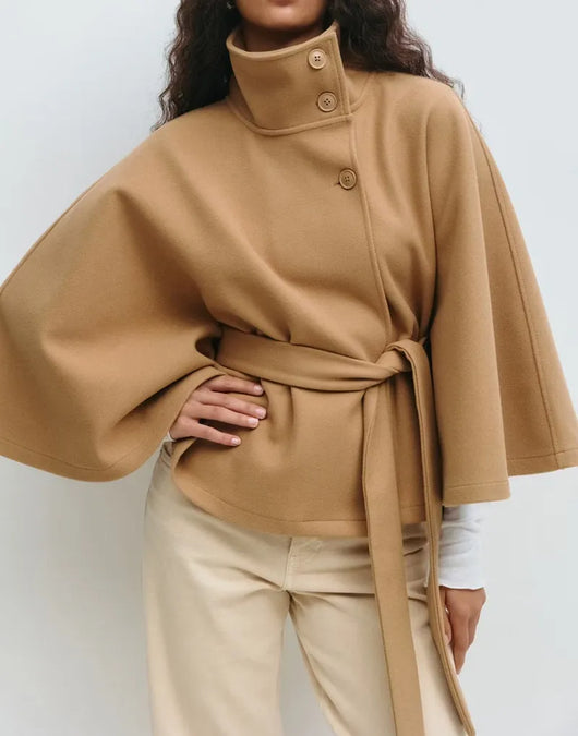Felicia | Damen Frühjahrs Cape-Mantel mit Gürtel und Stehkragen