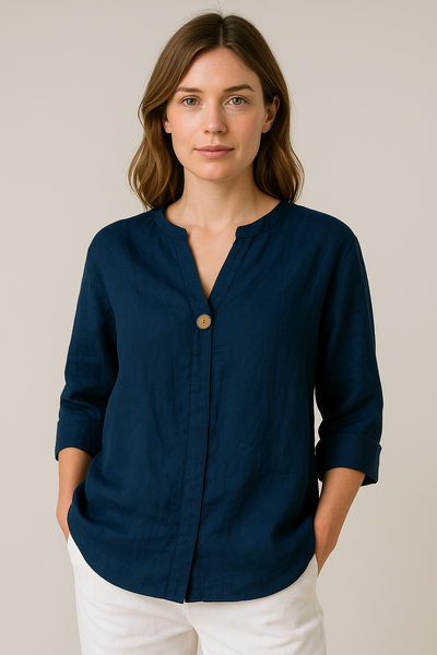 Stefanie | Damen Locker sitzende Bluse mit V-Ausschnitt und Knopfdetails