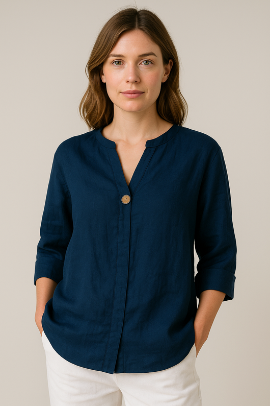 Stefanie | Damen Locker sitzende Bluse mit V-Ausschnitt und Knopfdetails