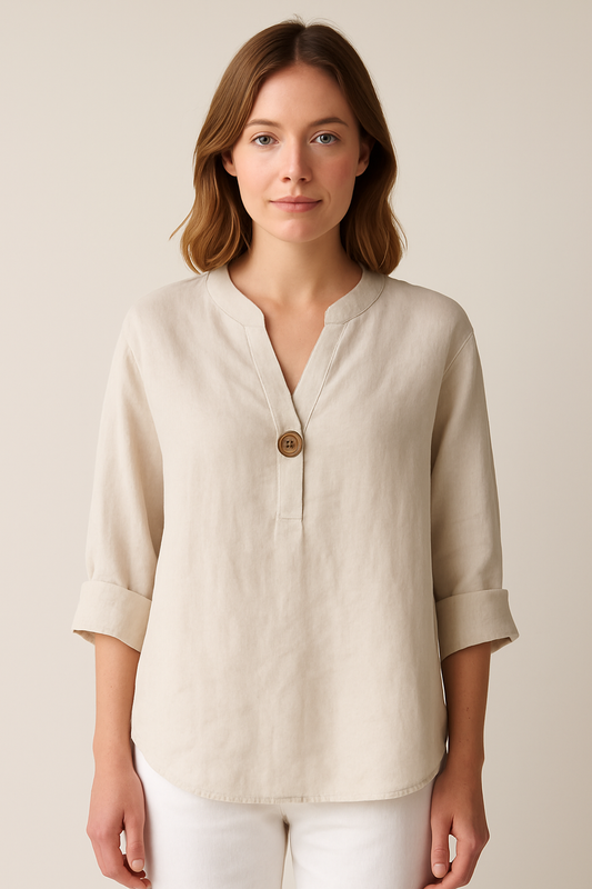 Stefanie | Damen Locker sitzende Bluse mit V-Ausschnitt und Knopfdetails