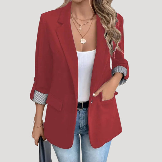 Theresa | Damen Maßgeschneiderter Einreihiger Blazer mit Hochgekrempelten Ärmeln