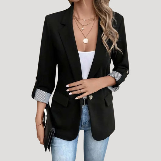Theresa | Damen Maßgeschneiderter Einreihiger Blazer mit Hochgekrempelten Ärmeln