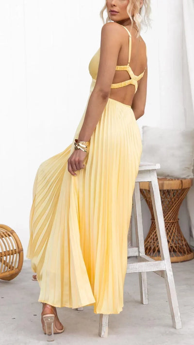 Barbara | Damen V-Ausschnitt Falten Maxi-Kleid