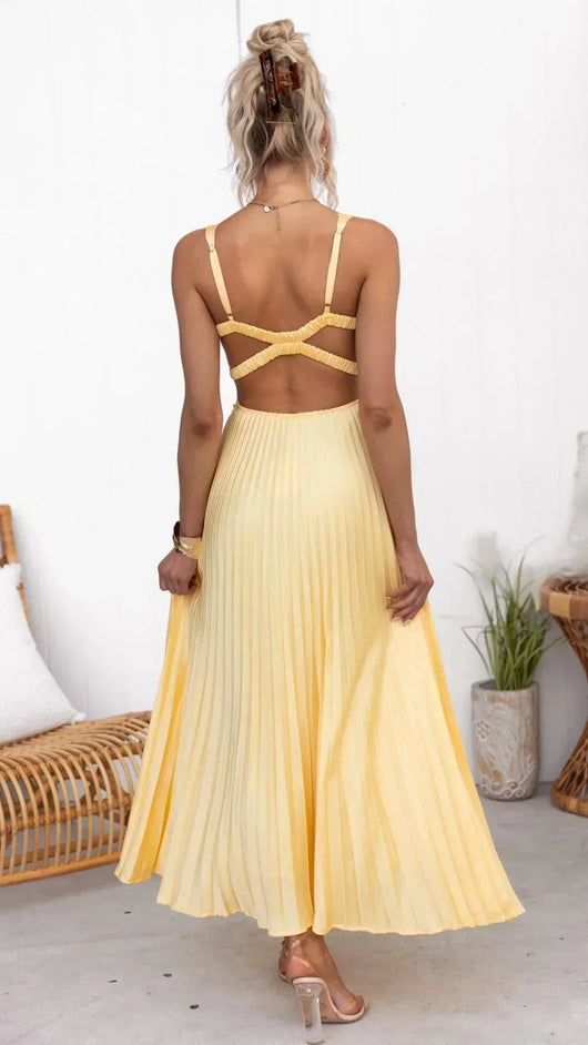Barbara | Damen V-Ausschnitt Falten Maxi-Kleid
