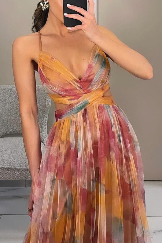 Selina | Damen Falten-Maxi-Kleid