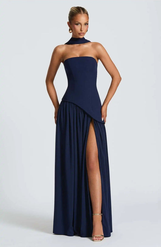 Elfriede | Brautmutterkleid ärmelloses A-Linien Maxi-Abendkleid mit Beinschlitz