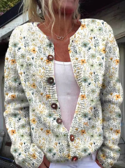Lena | Damen Klassische Gemusterte Strickjacke mit Knöpfen