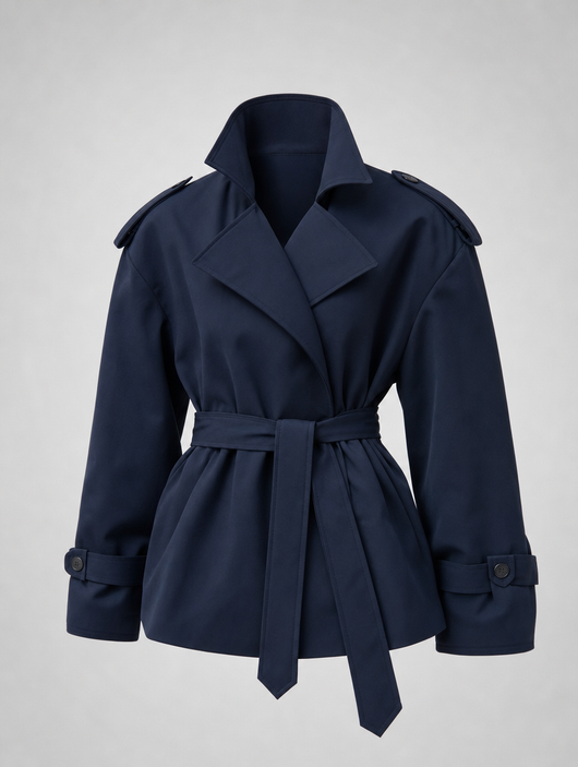 Ashcombe Short Belted Trench in navy, product shot