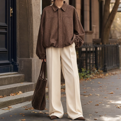 Ashcroft suede-touch oversized shirt jacket in brown, front view