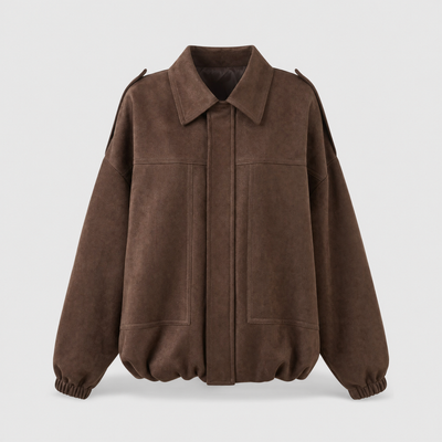 Ashcroft brown suede shirt jacket product shot on light grey background