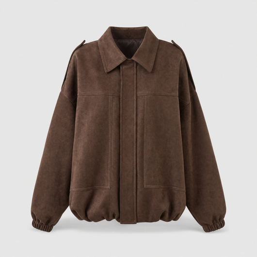 Ashcroft brown suede shirt jacket product shot on light grey background
