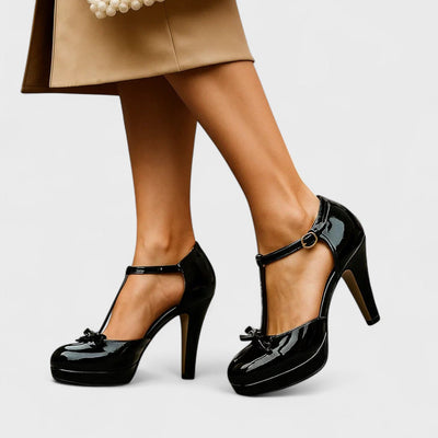 Lena | Damen Frühlings T-Riemen Schleifen Plateau Heels