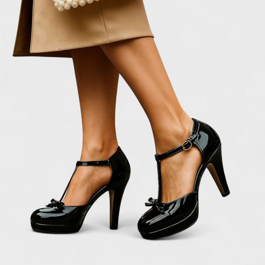 Lena | Damen Frühlings T-Riemen Schleifen Plateau Heels