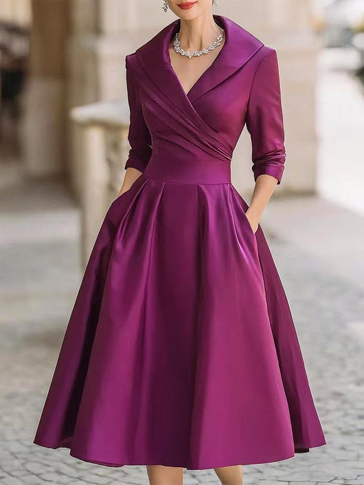 Helga | Damen Frühlings-Klassisches Wickel-Midikleid