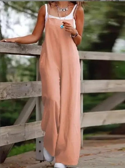 Elfriede | Damen Leinenjumpsuit Latzhose Wide-Leg-Pants Träger Hosenanzug