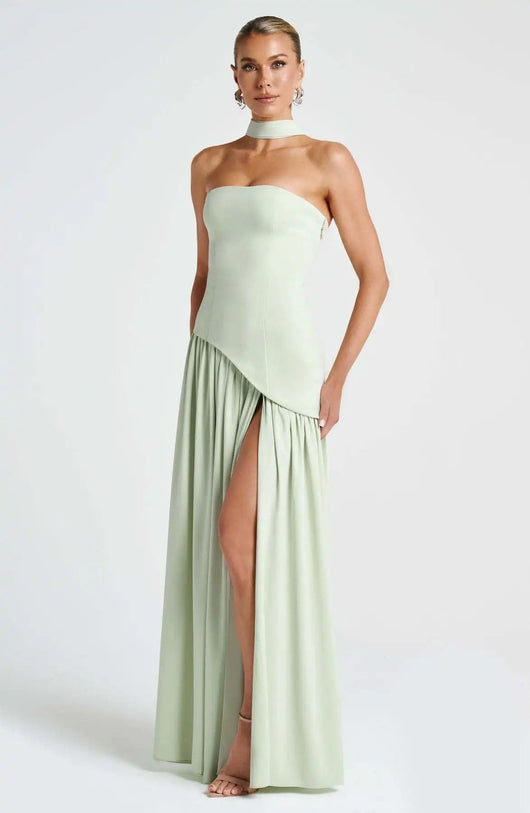 Elfriede | Brautmutterkleid ärmelloses A-Linien Maxi-Abendkleid mit Beinschlitz