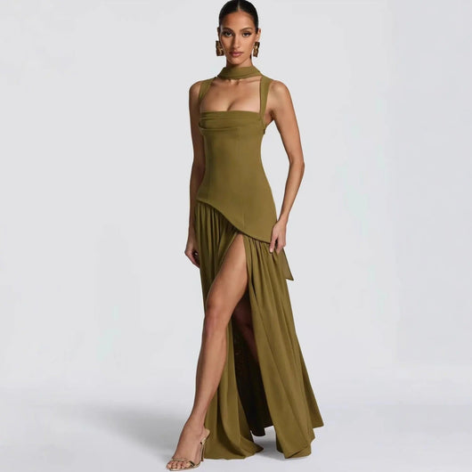 Elfriede | Brautmutterkleid ärmelloses A-Linien Maxi-Abendkleid mit Beinschlitz