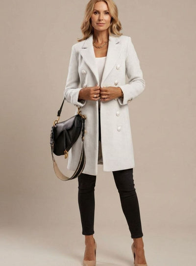 Amelie | Übergangsjacke Damen Doppelreihiger Langmantel Slim-Fit