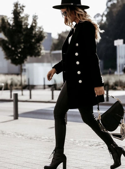 Amelie | Übergangsjacke Damen Doppelreihiger Langmantel Slim-Fit
