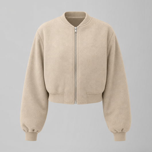 Bexley Fleece Bomber Jacket in beige, product shot