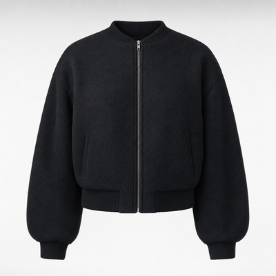 Bexley Fleece Bomber Jacket in black, product shot