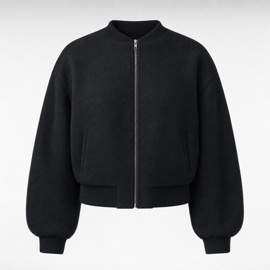 Bexley Fleece Bomber Jacket in black, product shot
