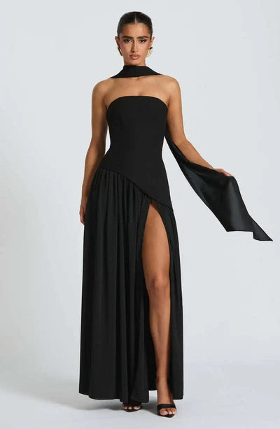 Elfriede | Brautmutterkleid ärmelloses A-Linien Maxi-Abendkleid mit Beinschlitz