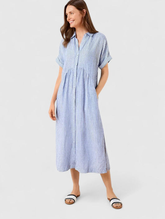 Maja | Damen Lockeres Gestreiftes Hemd-Midikleid