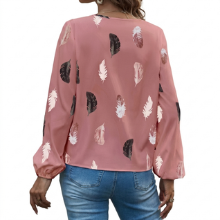 Damen Bluse Locker & Elegant – V-Ausschnitt Langarm