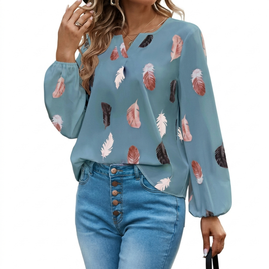 Damen Bluse Locker & Elegant – V-Ausschnitt Langarm