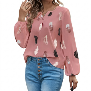 Damen Bluse Locker & Elegant – V-Ausschnitt Langarm