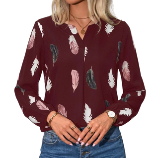 Damen Bluse Locker & Elegant – V-Ausschnitt Langarm