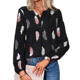 Damen Bluse Locker & Elegant – V-Ausschnitt Langarm
