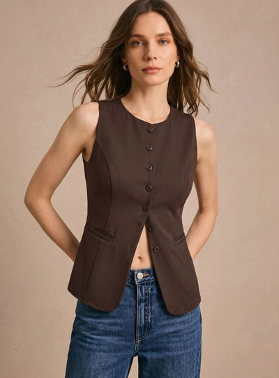 Clara | Bodywarmer Damen Elegante Ärmellose Knopfleisten-Weste