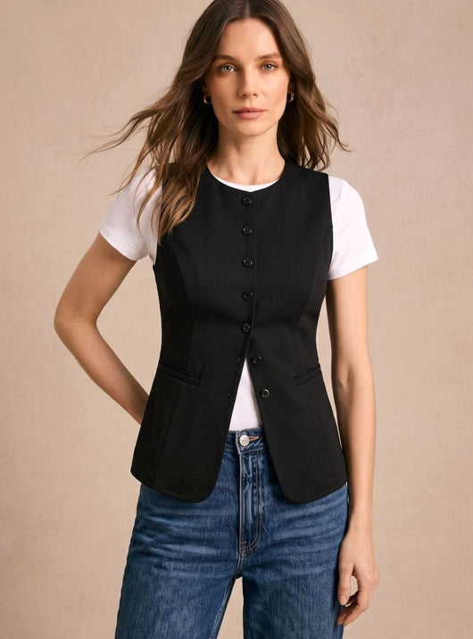 Clara | Bodywarmer Damen Elegante Ärmellose Knopfleisten-Weste