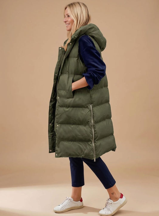 Elfriede | Bodywarmer Damen Langer Gesteppter Kapuzen-Steppweste