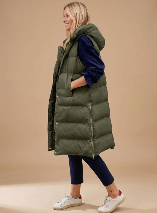 Elfriede | Bodywarmer Damen Langer Gesteppter Kapuzen-Steppweste