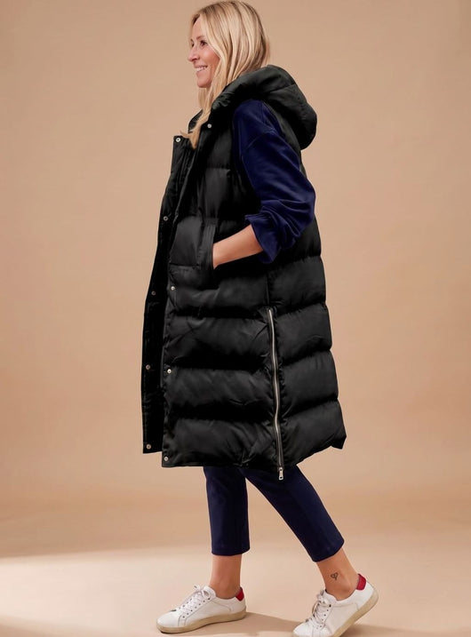 Elfriede | Bodywarmer Damen Langer Gesteppter Kapuzen-Steppweste