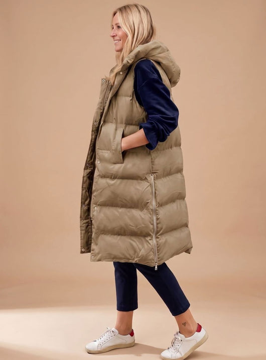 Elfriede | Bodywarmer Damen Langer Gesteppter Kapuzen-Steppweste