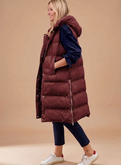 Elfriede | Bodywarmer Damen Langer Gesteppter Kapuzen-Steppweste