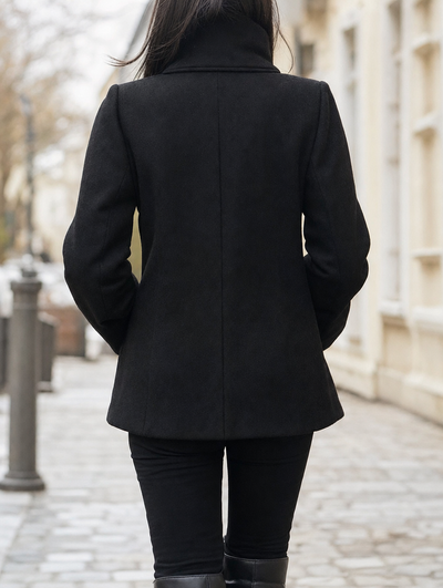 Bramhall Funnel Neck Coat in black, back view