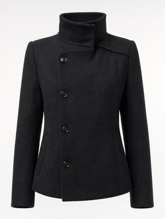 Bramhall Funnel Neck Coat in black, product shot