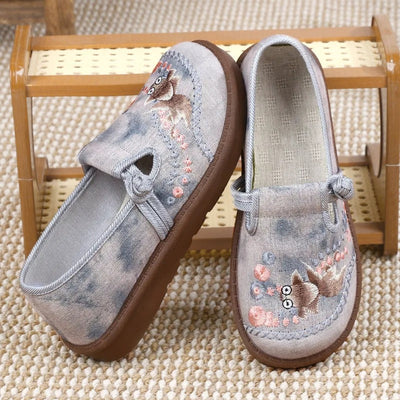 Marie | Damen Bestickte Blumen Slip-On Loafer mit Perlenverzierung