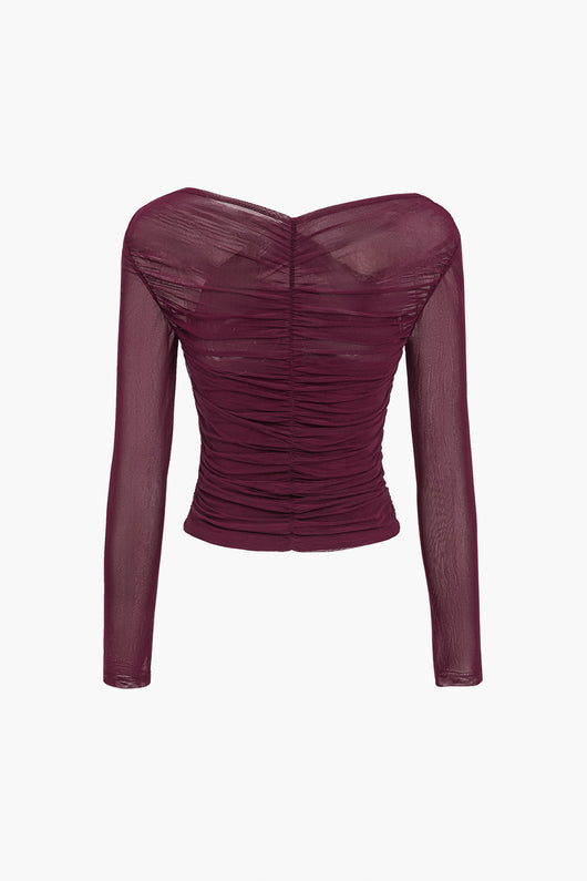 Susanne | Damen Mesh-Top mit Rüschen und langen Ärmeln