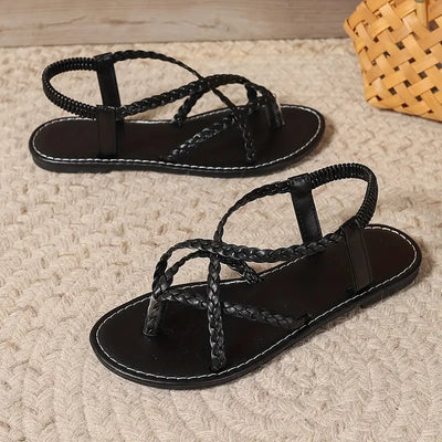 Julia | Damen Frühlings Geflochtene Flache Sandalen